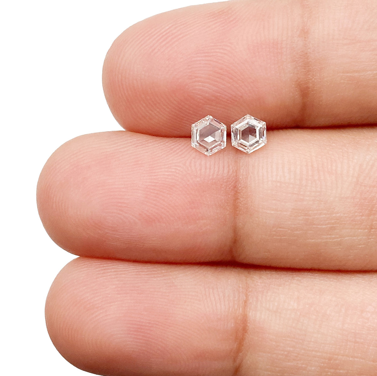 0.53cttw | F VS2 Hexagon Shape Rose Cut Diamond Matched Pair - Modern Rustic Diamond