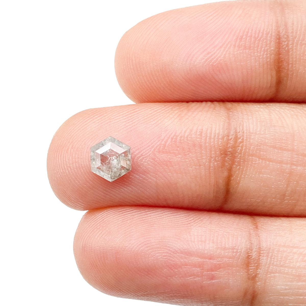 0.55ct | Salt & Pepper Hexagon Shape Rose Cut Diamond - Modern Rustic Diamond