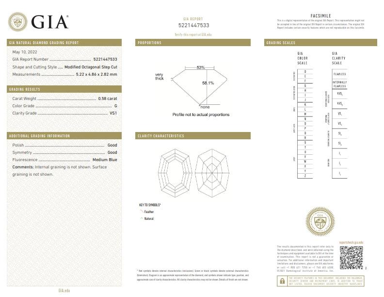 0.58ct | G/VS1 Octagonal Shape Step Cut Diamond (GIA) - Modern Rustic Diamond