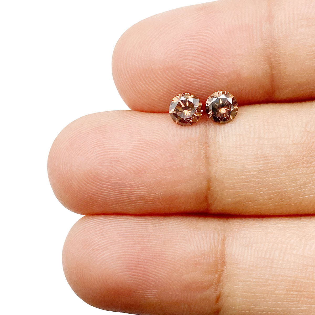 0.62cttw | Cognac VS-SI Round Shape Brilliant Cut Diamond Matched Pair - Modern Rustic Diamond