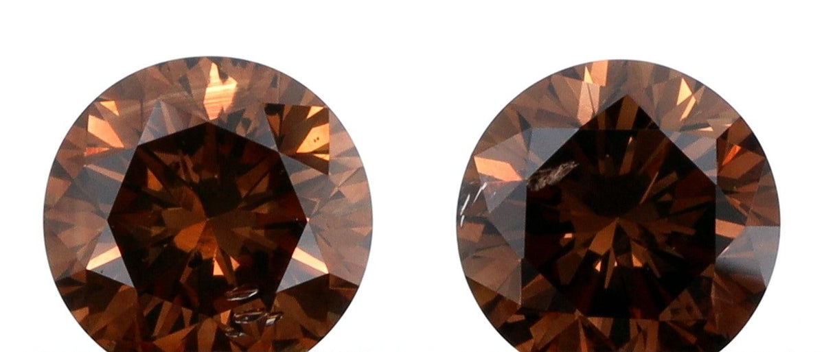 0.62cttw | Cognac VS-SI Round Shape Brilliant Cut Diamond Matched Pair - Modern Rustic Diamond