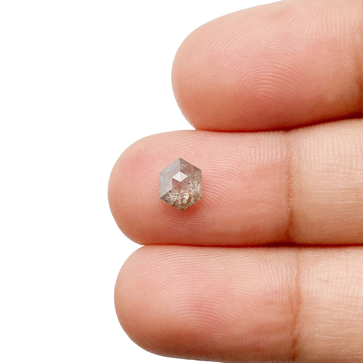 0.63ct | Salt & Pepper Hexagon Shape Rose Cut Diamond - Modern Rustic Diamond