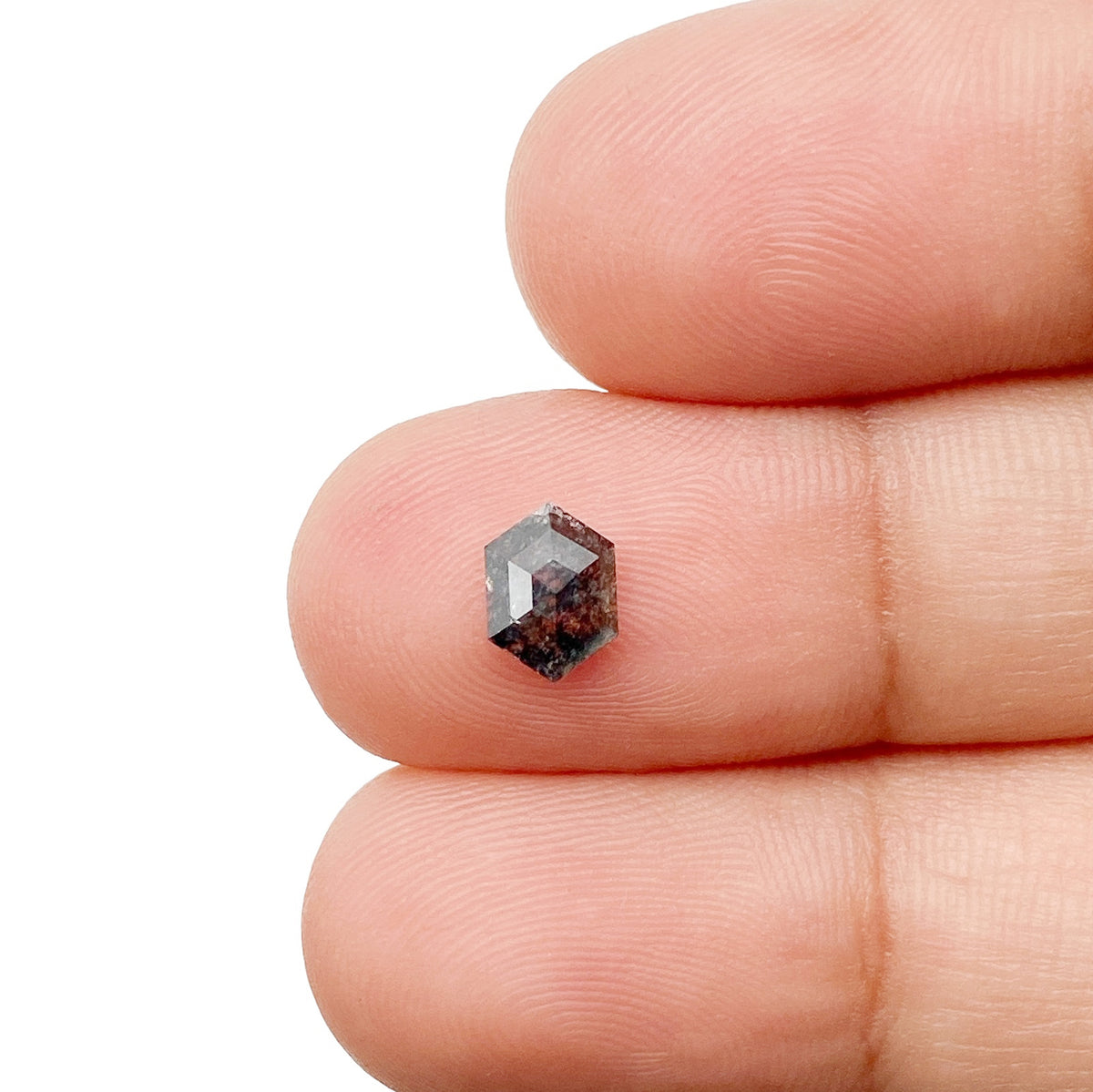 0.65ct | Salt & Pepper Hexagon Shape Rose Cut Diamond - Modern Rustic Diamond