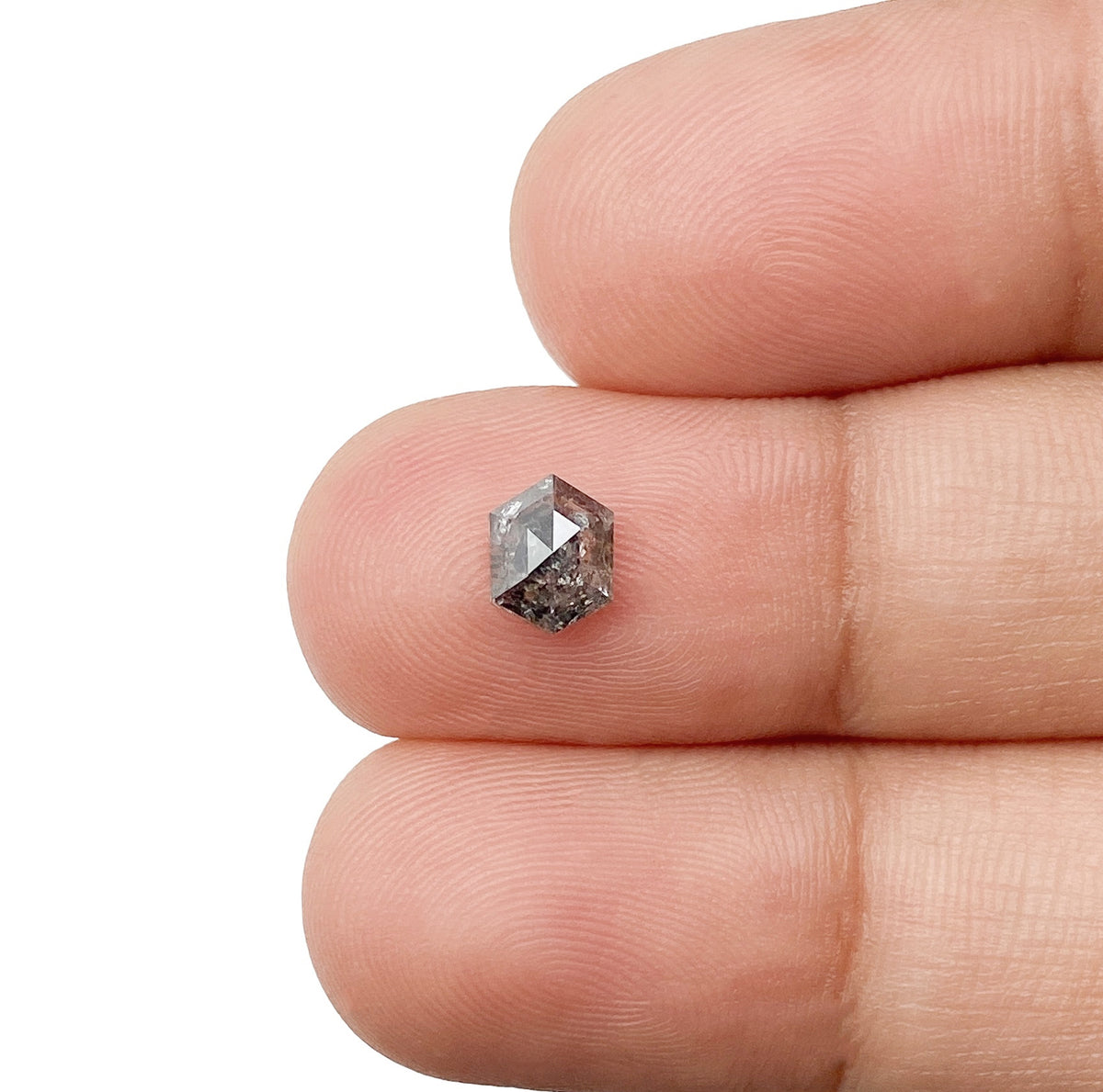 0.67ct | Salt & Pepper Hexagon Shape Rose Cut Diamond - Modern Rustic Diamond