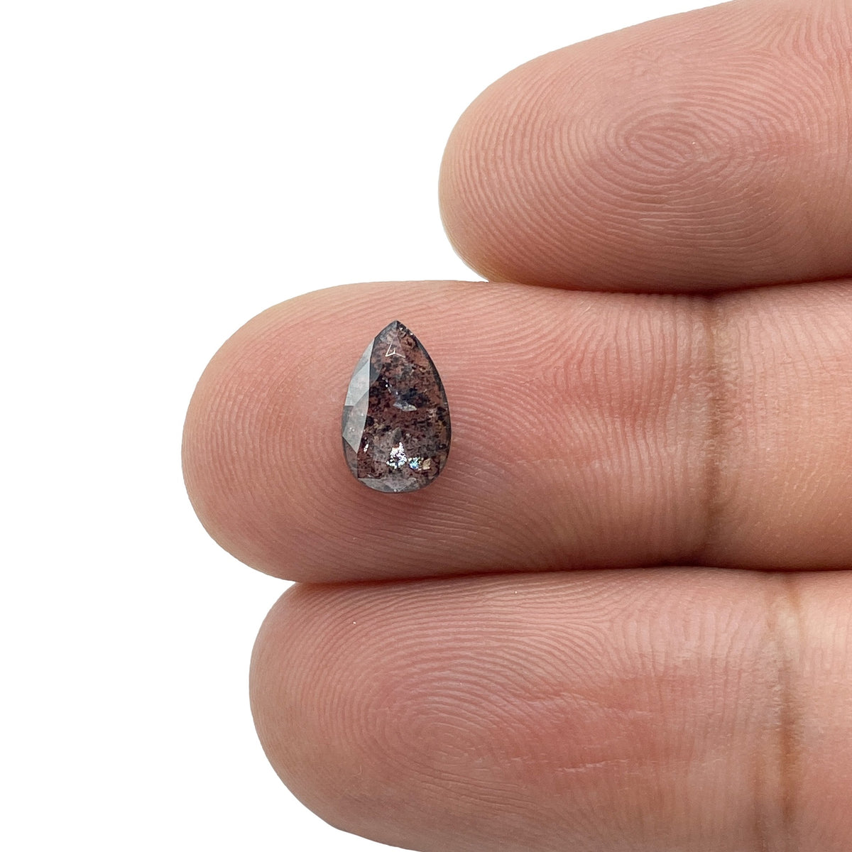 0.67ct | Salt & Pepper Pear Shape Rose Cut Diamond - Modern Rustic Diamond