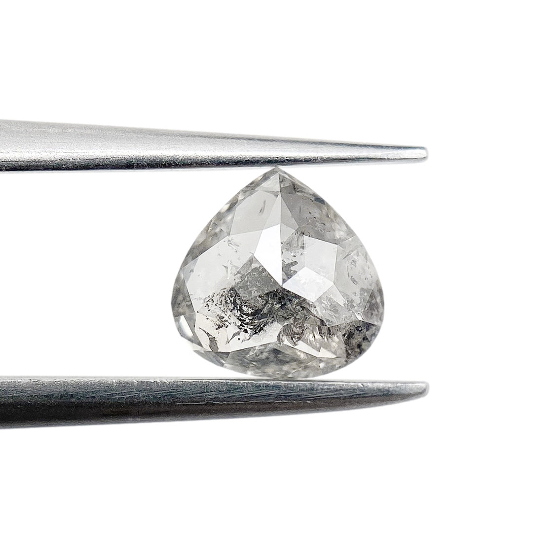 0.70ct | Salt & Pepper Pear Shape Rose Cut Diamond - Modern Rustic Diamond
