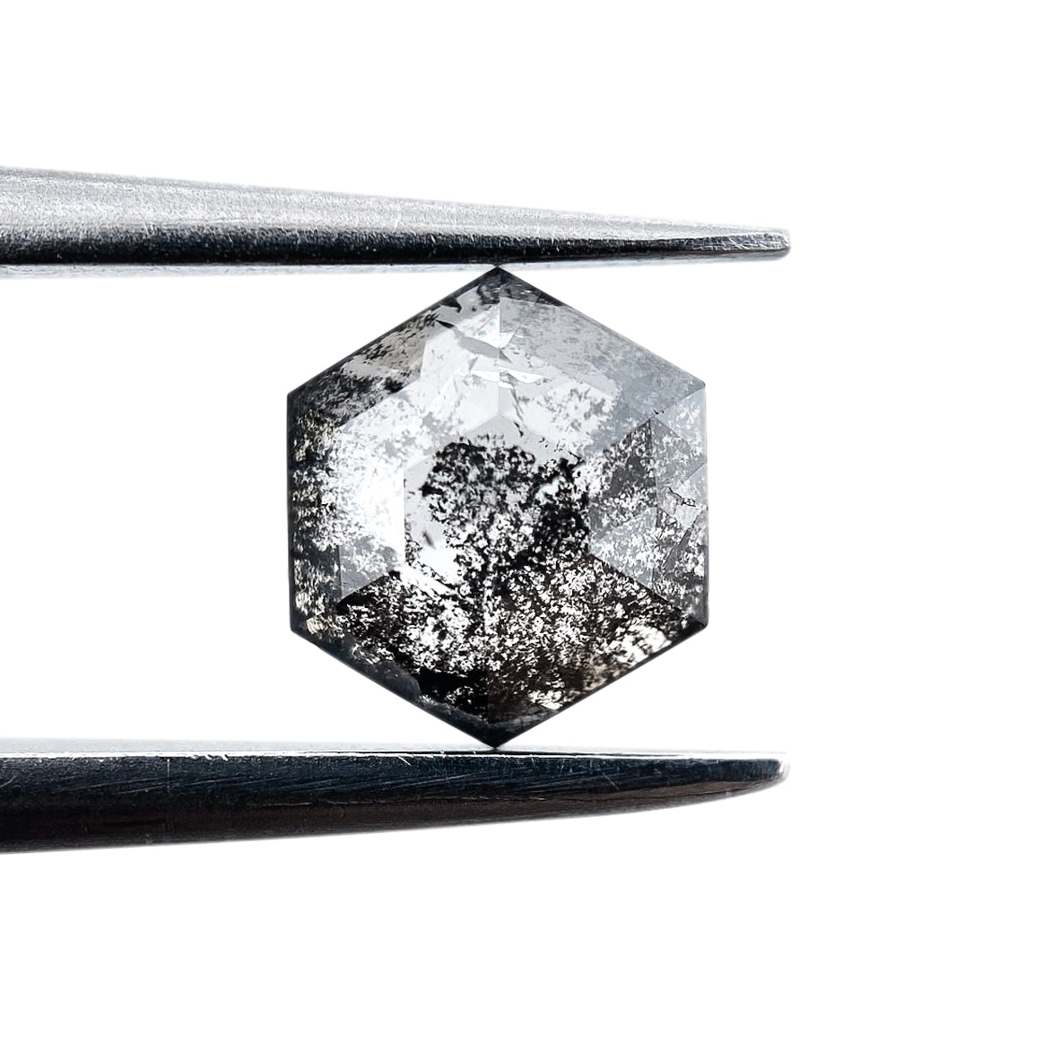 0.70ct | Salt & Pepper Hexagon Shape Rose Cut Diamond - Modern Rustic Diamond