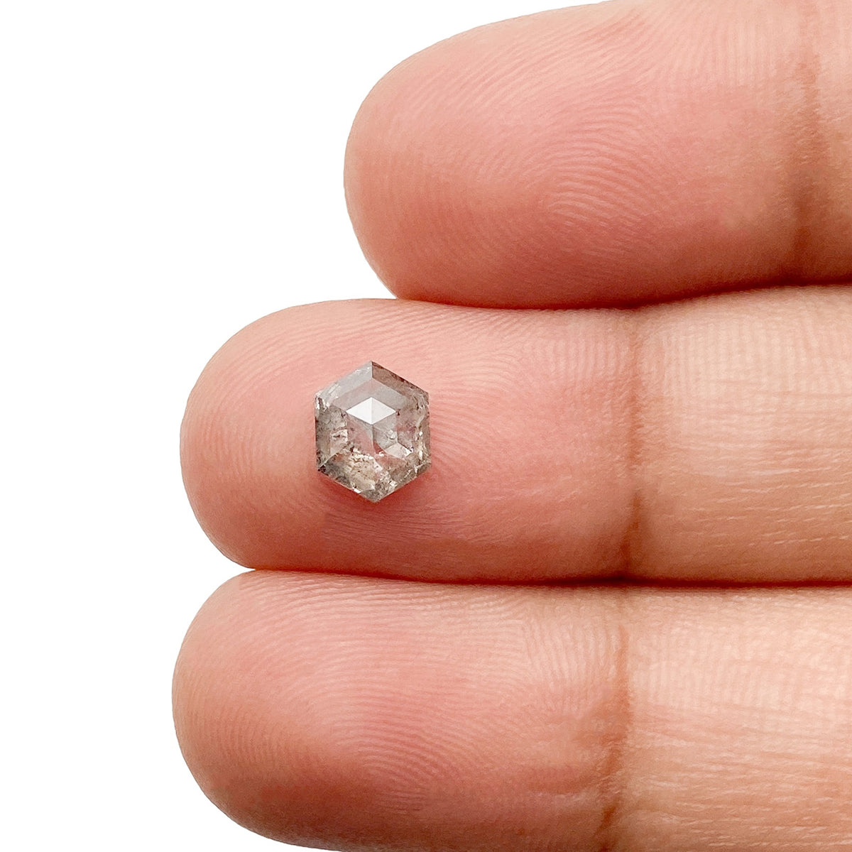 0.71ct | Salt & Pepper Hexagon Shape Rose Cut Diamond - Modern Rustic Diamond