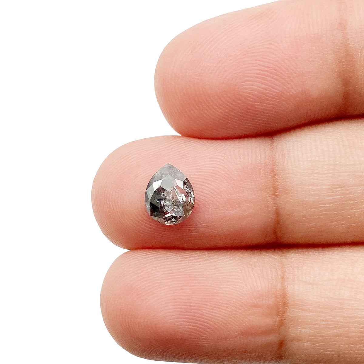 0.72ct | Salt & Pepper Pear Shape Rose Cut Diamond - Modern Rustic Diamond