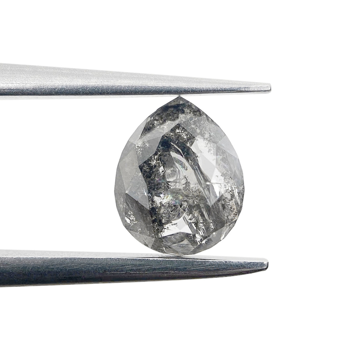 0.72ct | Salt & Pepper Pear Shape Rose Cut Diamond - Modern Rustic Diamond