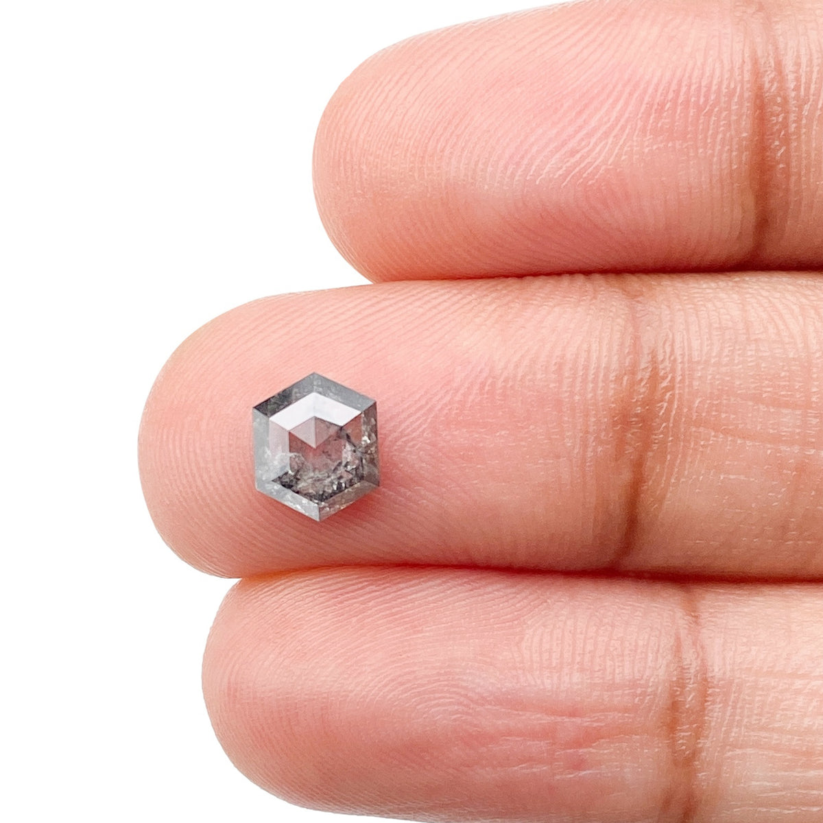 0.74ct | Salt & Pepper Hexagon Shape Rose Cut Diamond - Modern Rustic Diamond