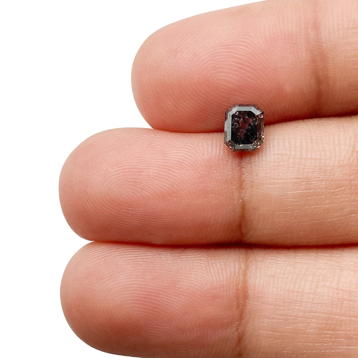 0.75ct | Salt & Pepper Emerald Shape Brilliant Cut Diamond - Modern Rustic Diamond