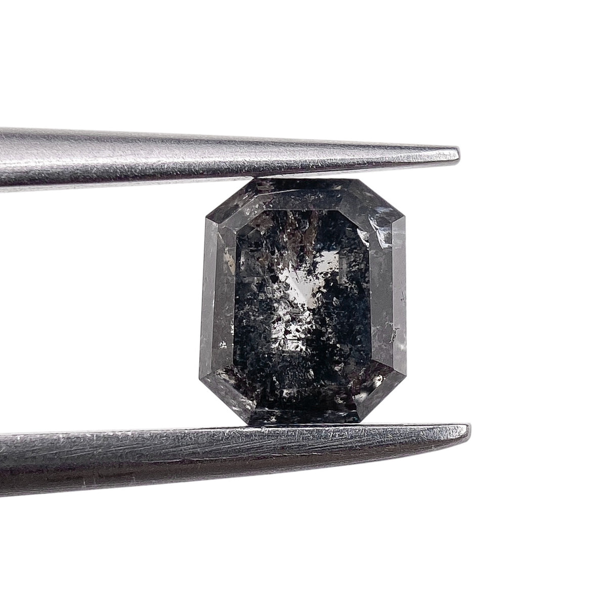 0.75ct | Salt & Pepper Emerald Shape Brilliant Cut Diamond - Modern Rustic Diamond