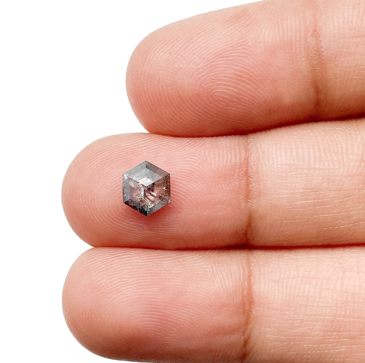 0.75ct | Salt & Pepper Hexagon Shape Rose Cut Diamond - Modern Rustic Diamond