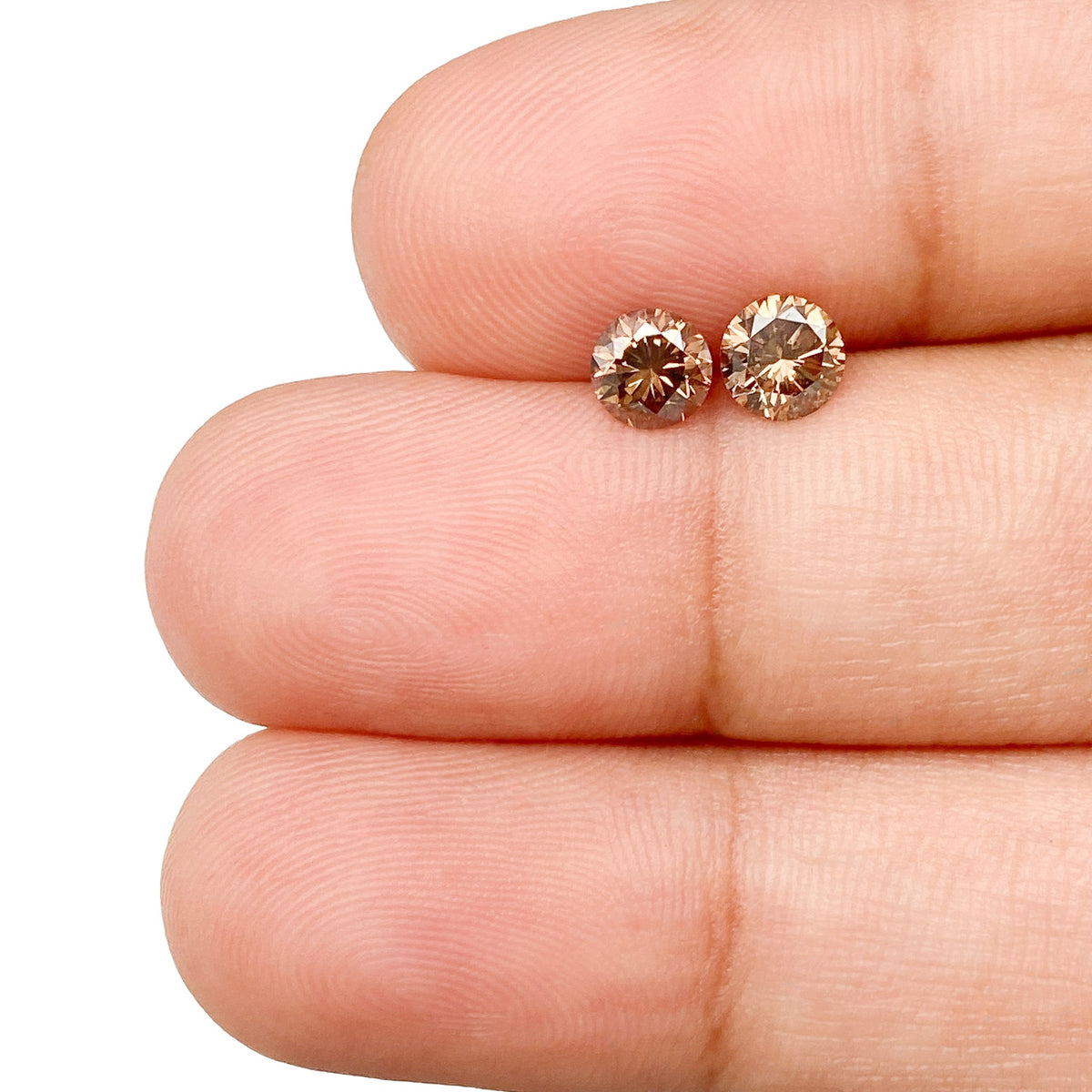 0.77cttw | Champagne SI Round Shape Brilliant Cut Diamond Matched Pair - Modern Rustic Diamond