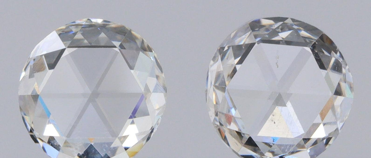 0.77cttw | H VS2-SI1 Round Shape Rose Cut Diamond Matched Pair - Modern Rustic Diamond