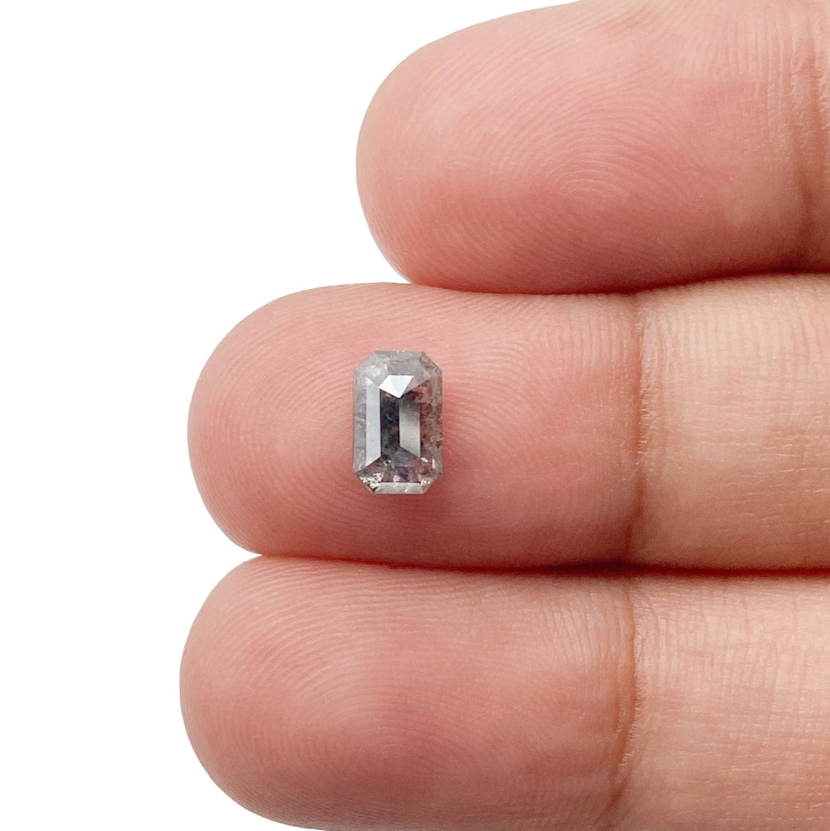0.79ct | Salt & Pepper Emerald Shape Step Cut Diamond - Modern Rustic Diamond