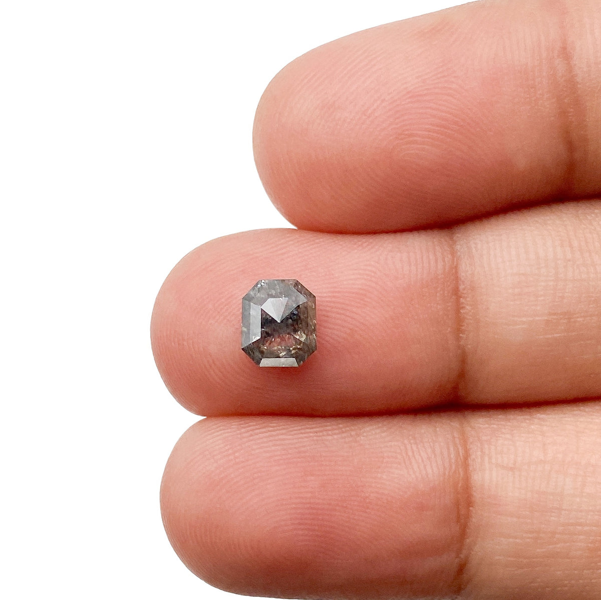 0.79ct | Salt & Pepper Emerald Shape Step Cut Diamond - Modern Rustic Diamond