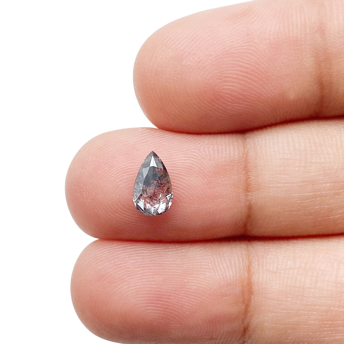 0.79ct | Salt & Pepper Pear Shape Rose Cut Diamond - Modern Rustic Diamond