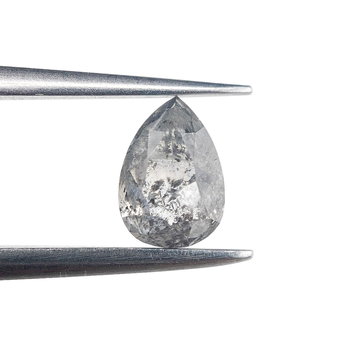 0.79ct | Salt & Pepper Pear Shape Rose Cut Diamond - Modern Rustic Diamond