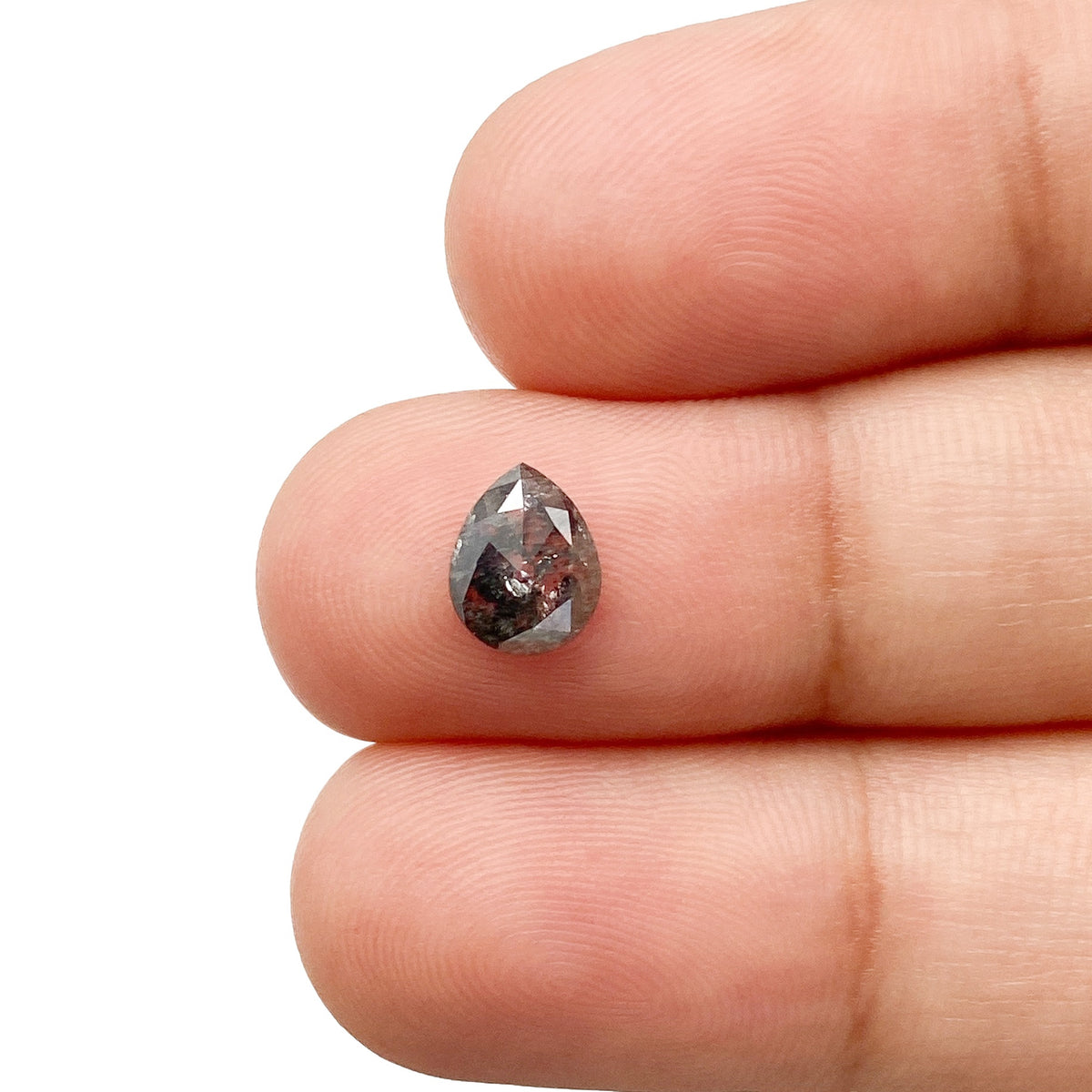 0.81ct | Salt & Pepper Pear Shape Rose Cut Diamond - Modern Rustic Diamond