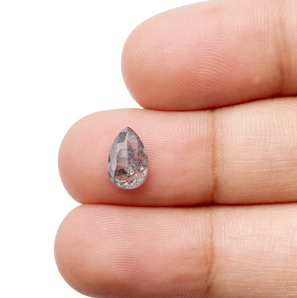 0.81ct | Salt & Pepper Pear Shape Rose Cut Diamond - Modern Rustic Diamond