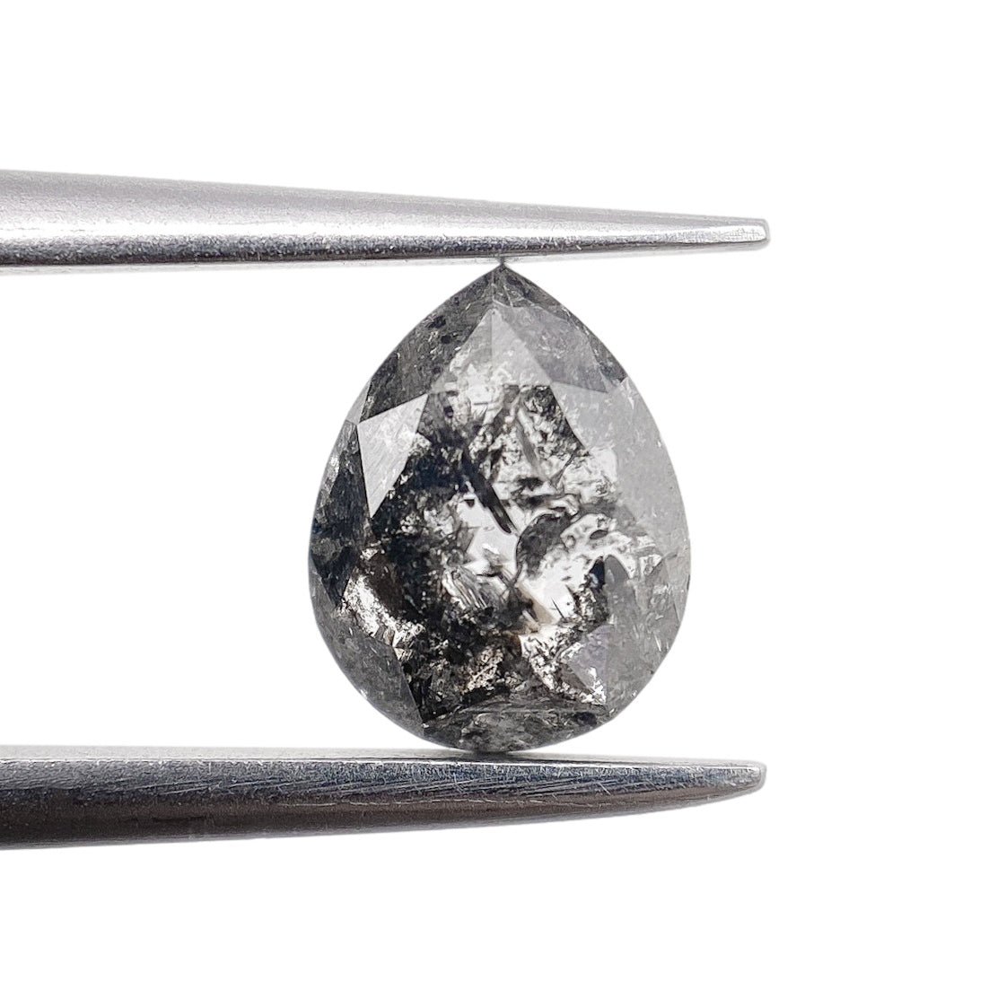 0.81ct | Salt & Pepper Pear Shape Rose Cut Diamond - Modern Rustic Diamond
