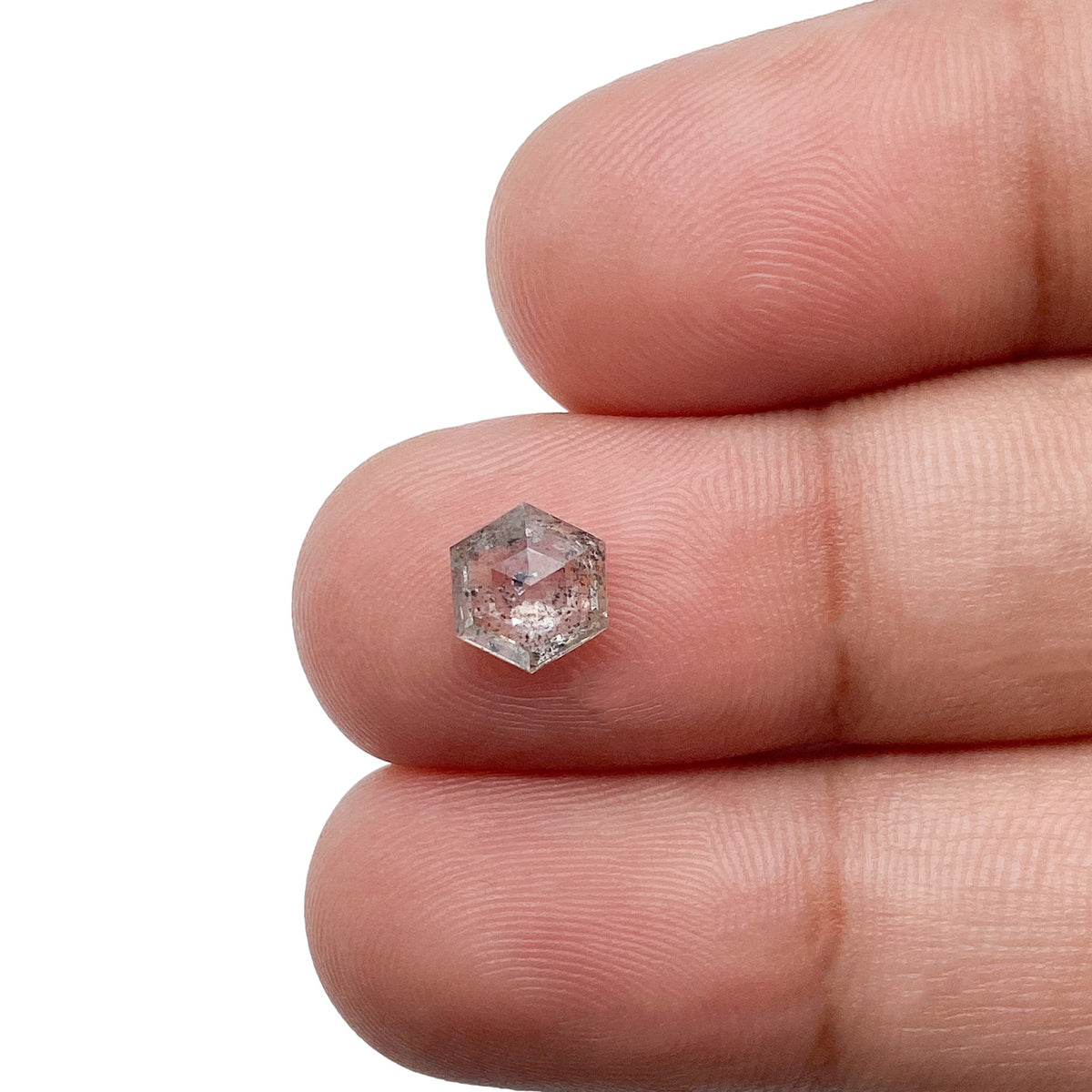 0.82ct | Salt & Pepper Hexagon Shape Rose Cut Diamond - Modern Rustic Diamond