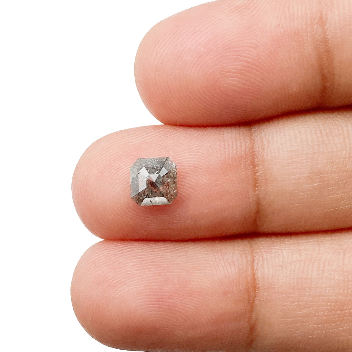 0.82ct | Salt & Pepper Radiant Shape Rose Cut Diamond - Modern Rustic Diamond