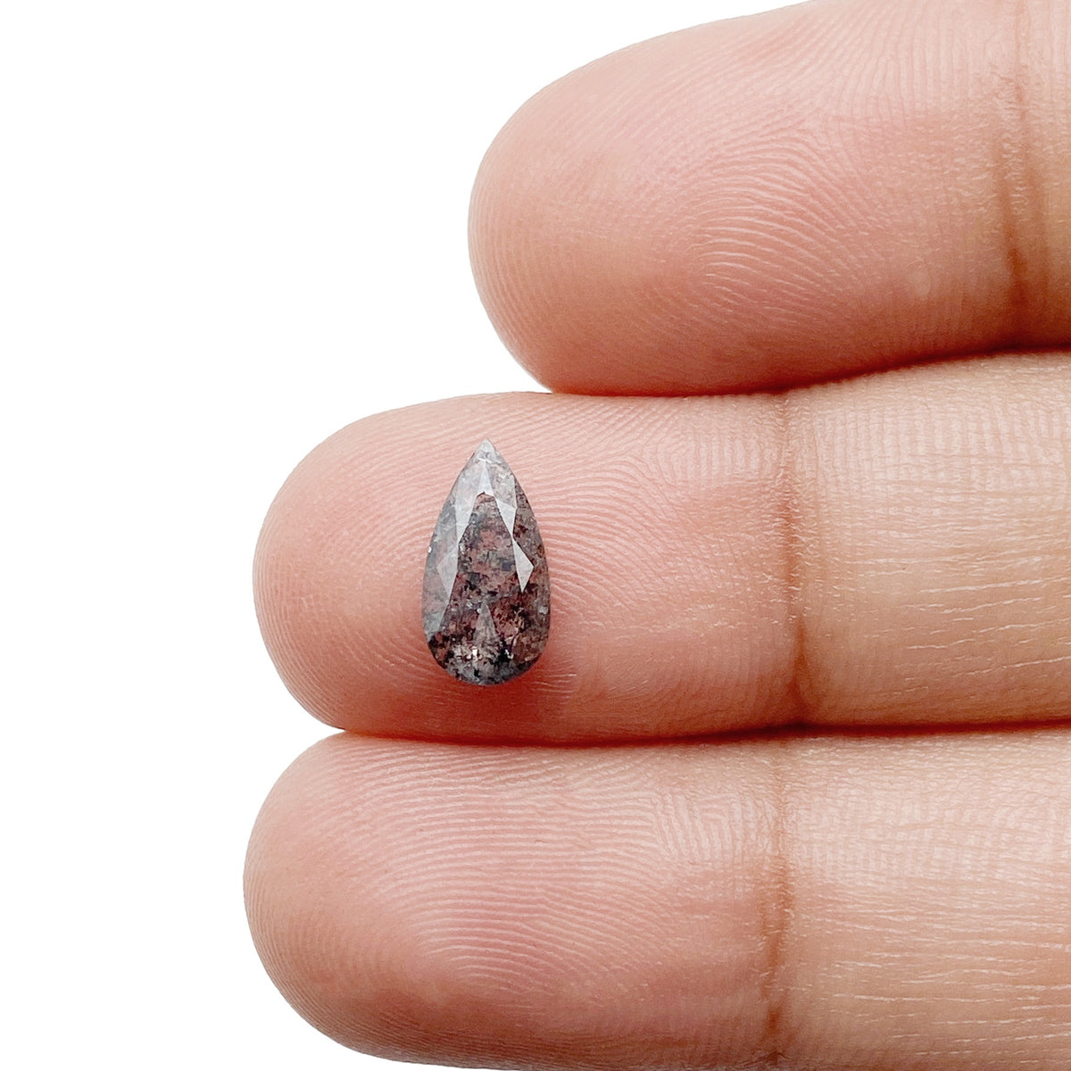 0.83ct | Salt & Pepper Pear Shape Rose Cut Diamond - Modern Rustic Diamond