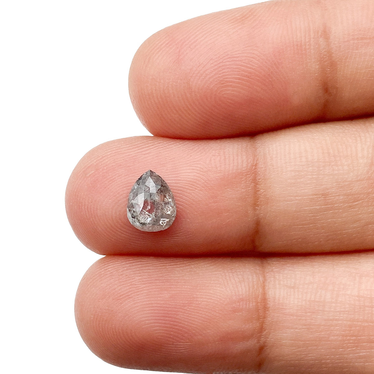 0.84ct | Salt & Pepper Pear Shape Rose Cut Diamond - Modern Rustic Diamond