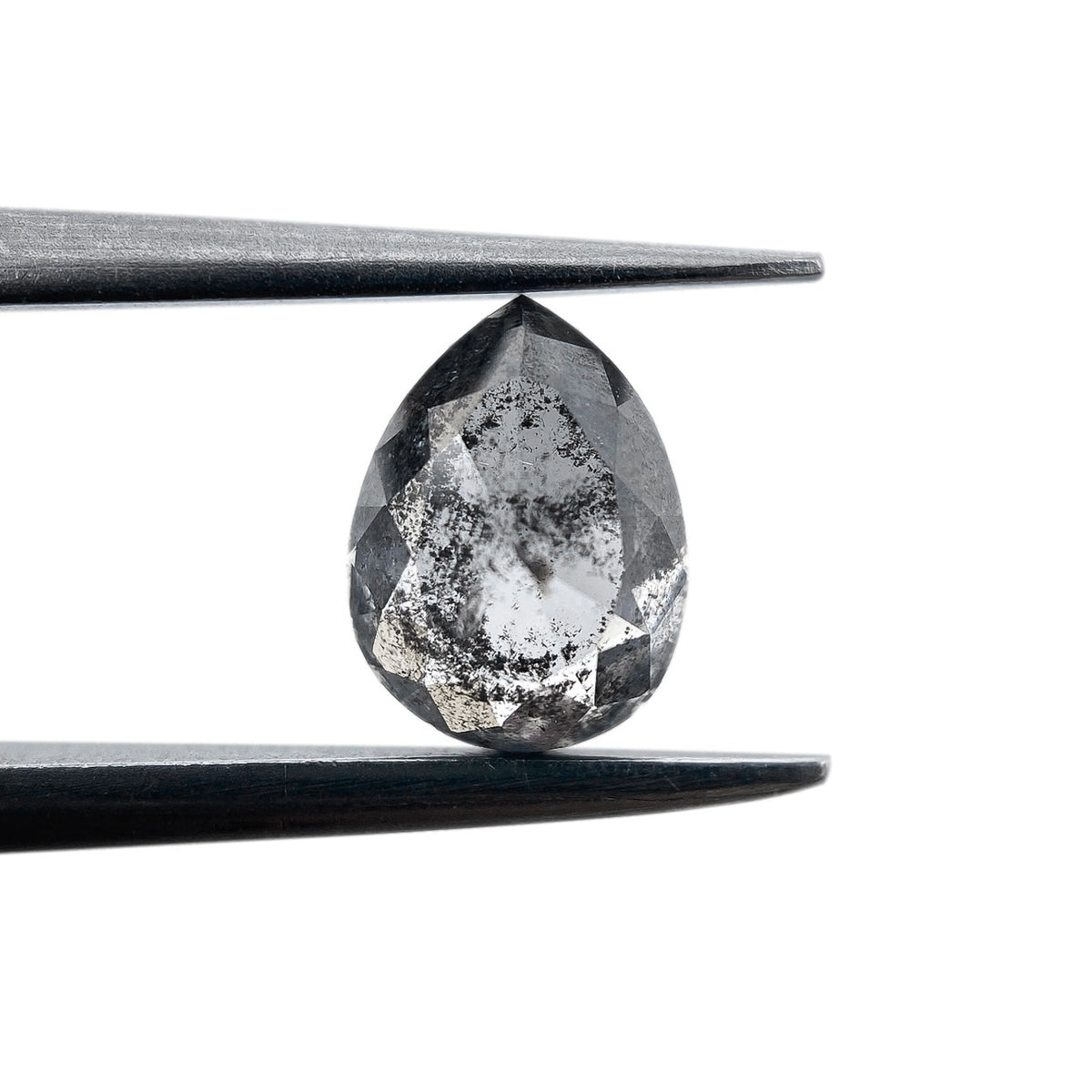 0.84ct | Salt & Pepper Pear Shape Rose Cut Diamond - Modern Rustic Diamond