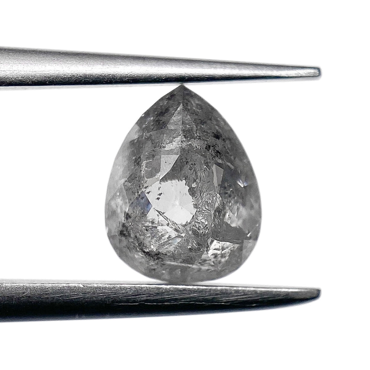 0.84ct | Salt & Pepper Pear Shape Rose Cut Diamond - Modern Rustic Diamond