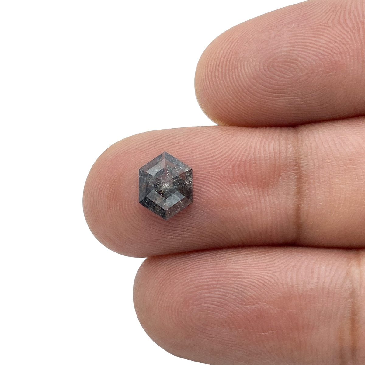 0.85ct | Salt & Pepper Hexagon Shape Rose Cut Diamond - Modern Rustic Diamond