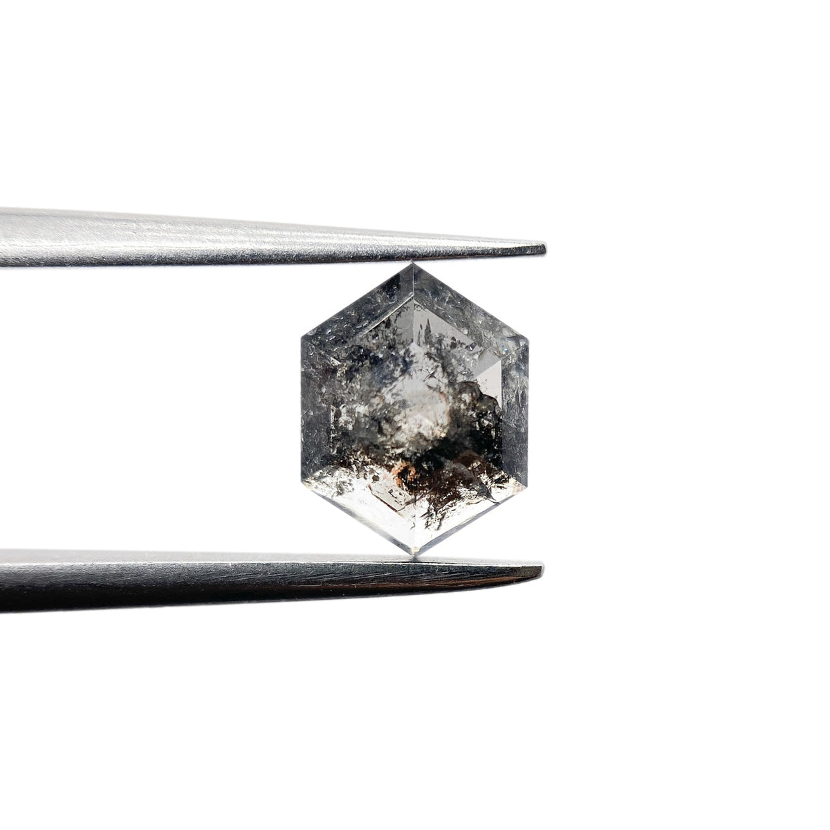 0.85ct | Salt & Pepper Hexagon Shape Rose Cut Diamond - Modern Rustic Diamond