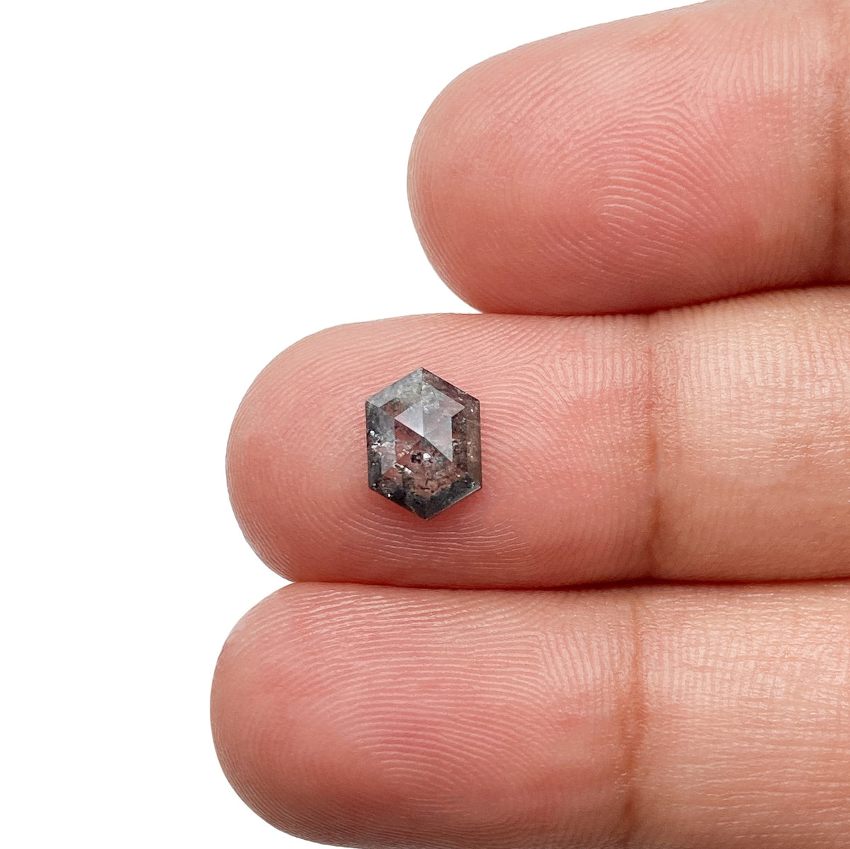 0.86ct | Salt & Pepper Hexagon Shape Rose Cut Diamond - Modern Rustic Diamond