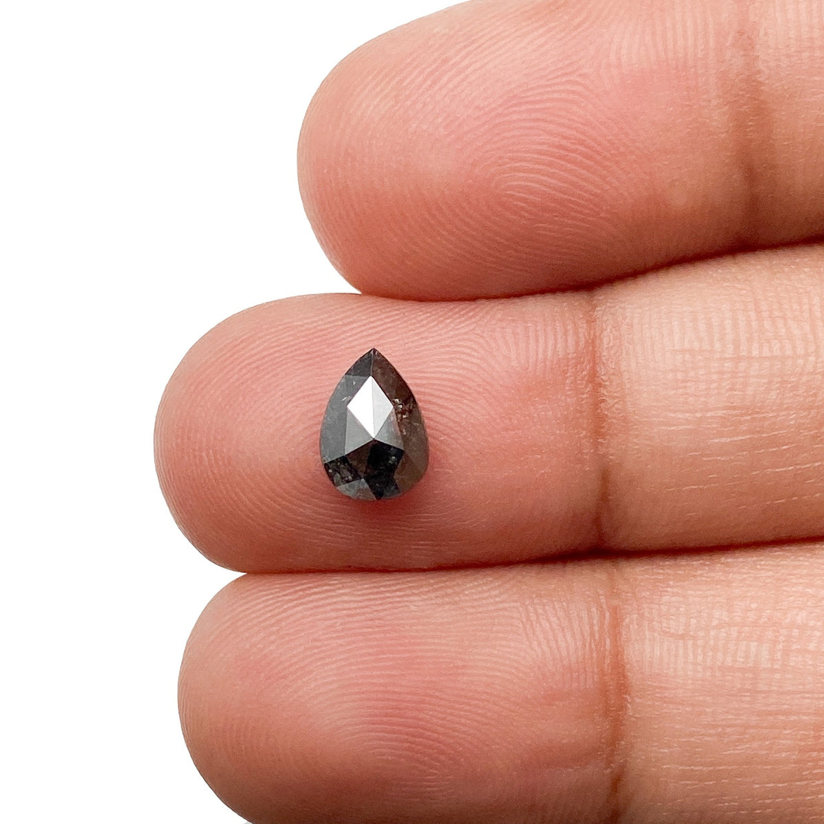 0.87ct | Salt & Pepper Pear Shape Rose Cut Diamond - Modern Rustic Diamond
