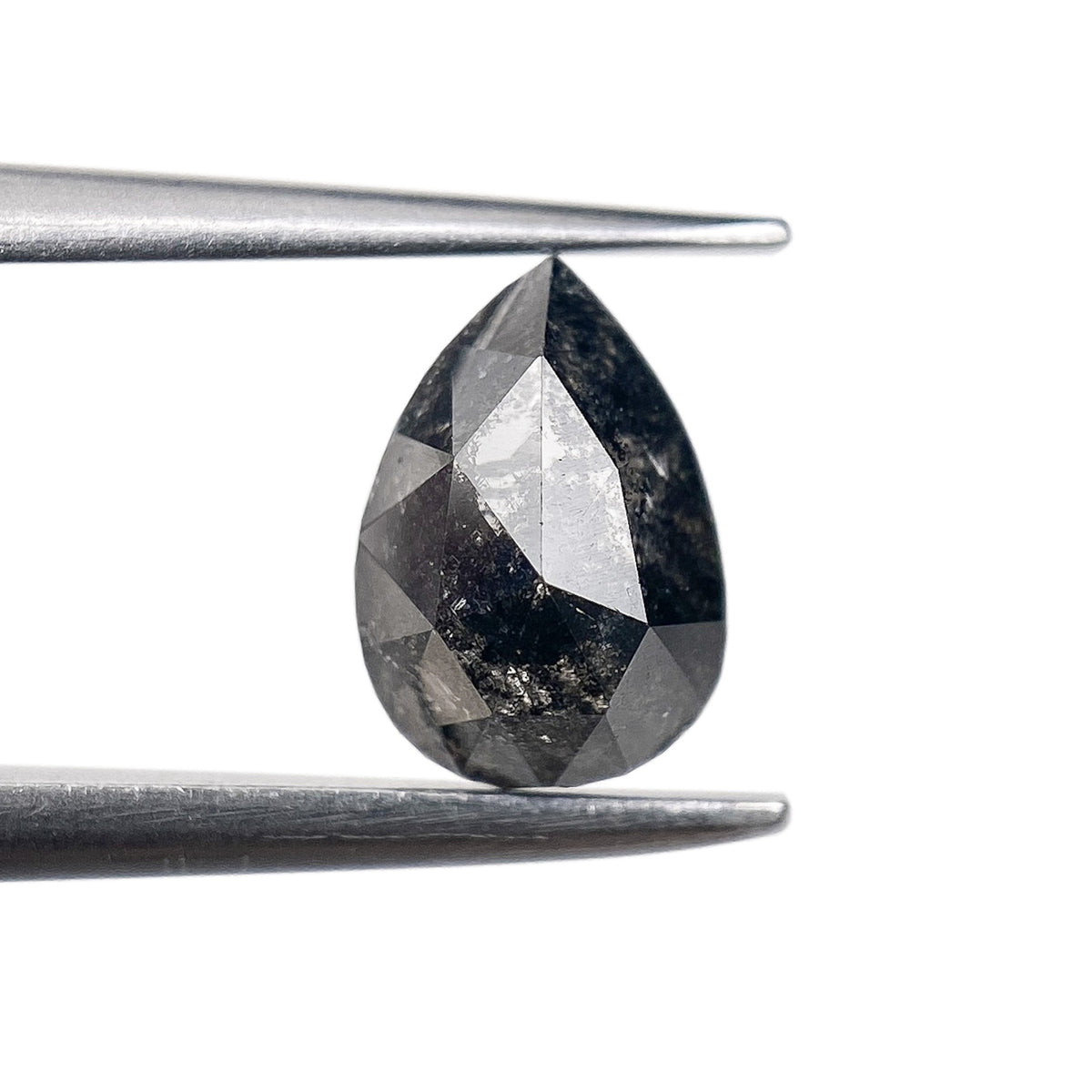 0.87ct | Salt & Pepper Pear Shape Rose Cut Diamond - Modern Rustic Diamond