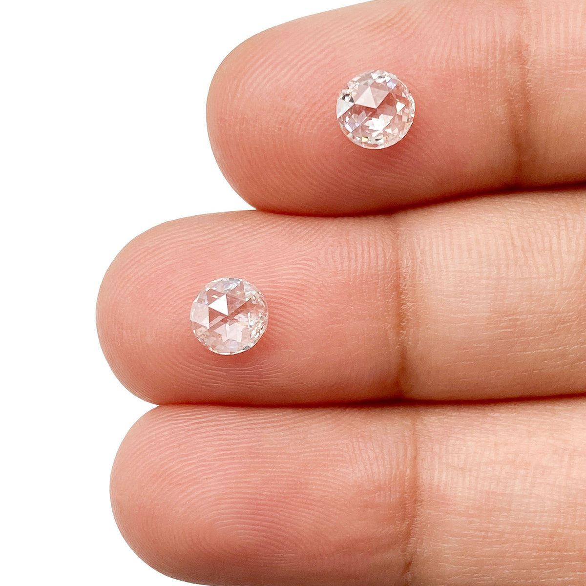 0.87cttw | H SI1-SI2 Round Shape Rose Cut Diamond Matched Pair - Modern Rustic Diamond
