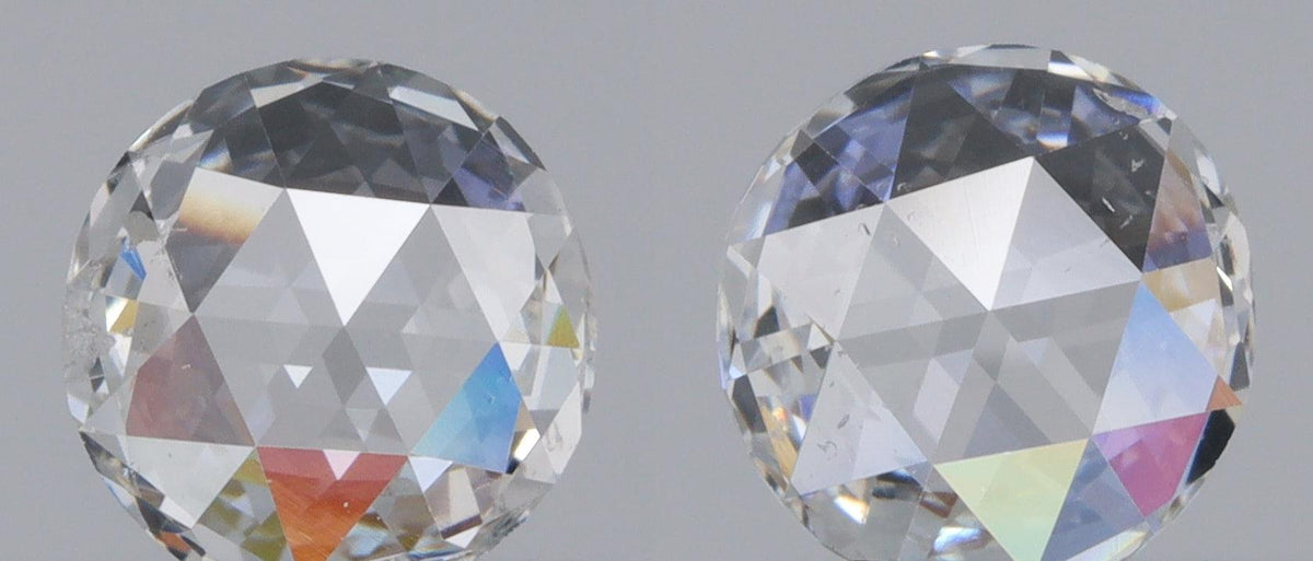 0.87cttw | H SI1-SI2 Round Shape Rose Cut Diamond Matched Pair - Modern Rustic Diamond