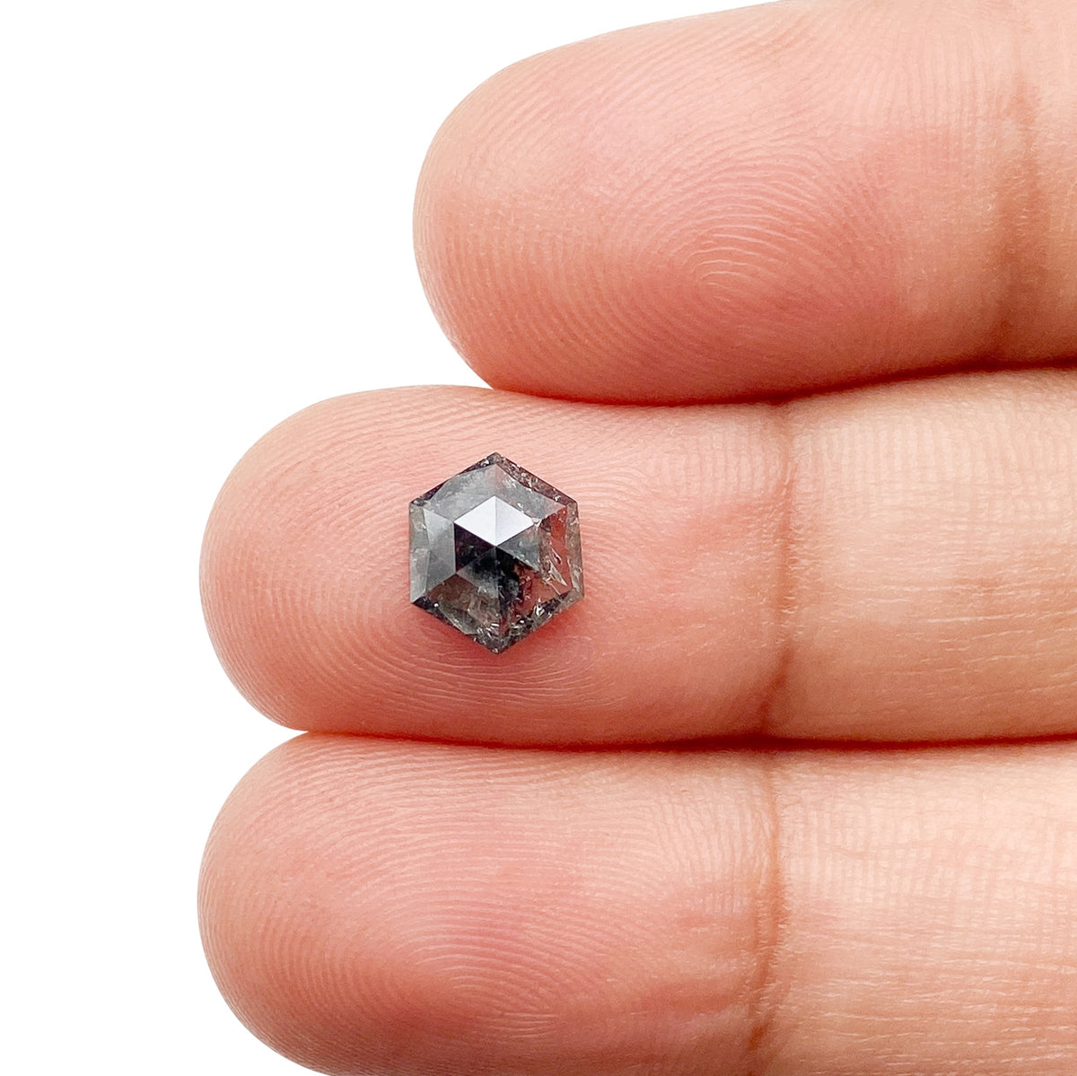 0.88ct | Salt & Pepper Hexagon Shape Rose Cut Diamond - Modern Rustic Diamond