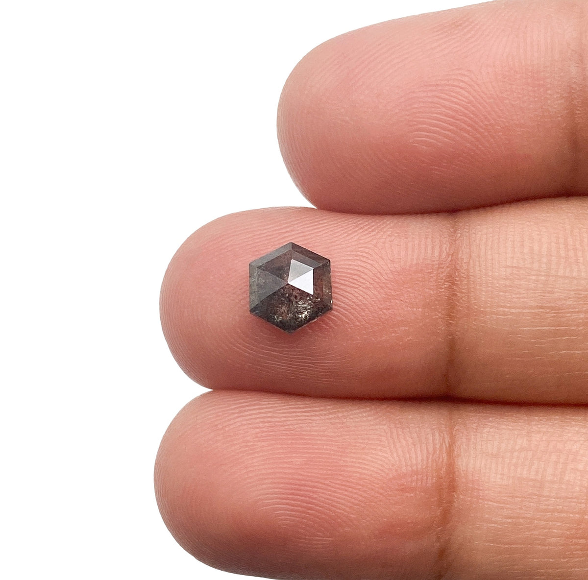 0.88ct | Salt & Pepper Hexagon Shape Rose Cut Diamond - Modern Rustic Diamond