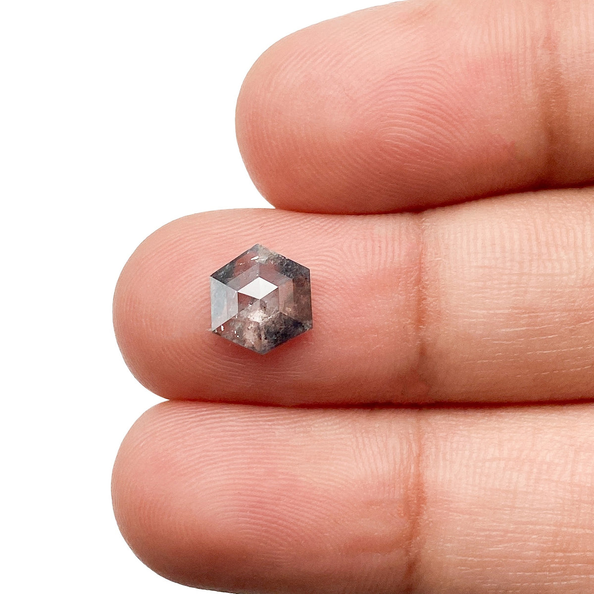 0.88ct | Salt & Pepper Hexagon Shape Rose Cut Diamond - Modern Rustic Diamond