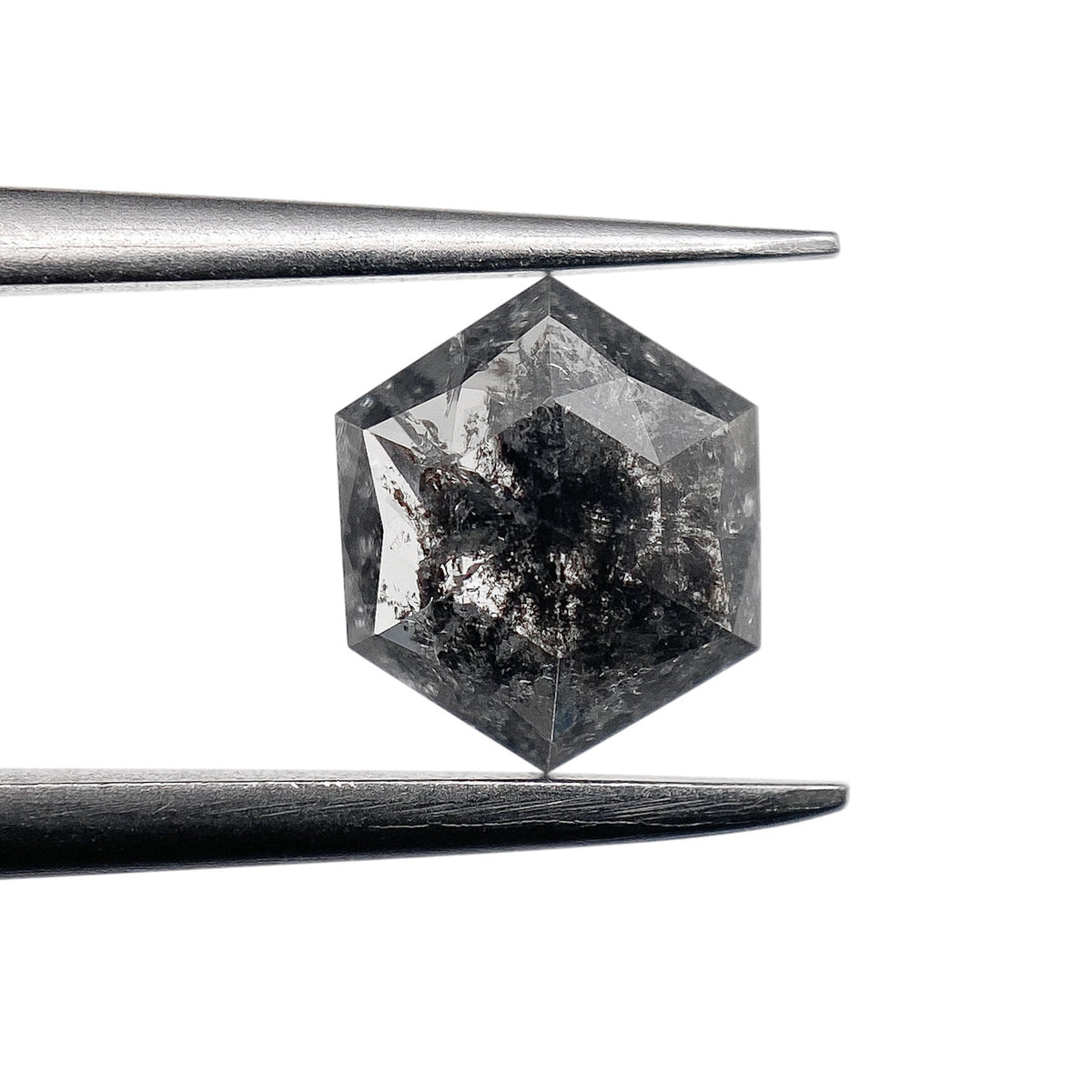 0.88ct | Salt & Pepper Hexagon Shape Rose Cut Diamond - Modern Rustic Diamond