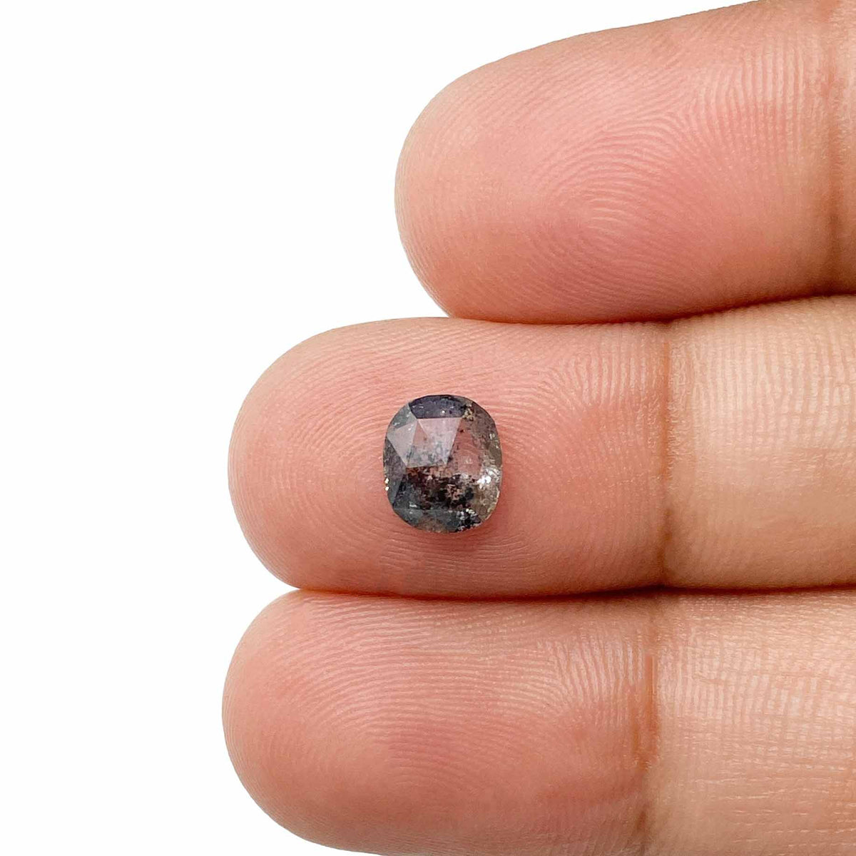 0.89ct | Salt & Pepper Cushion Shape Rose Cut Diamond - Modern Rustic Diamond