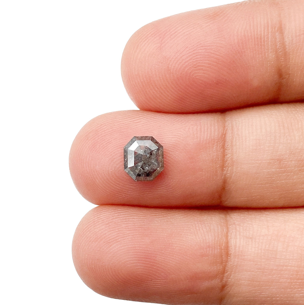 0.89ct | Salt & Pepper Emerald Shape Step Cut Diamond - Modern Rustic Diamond