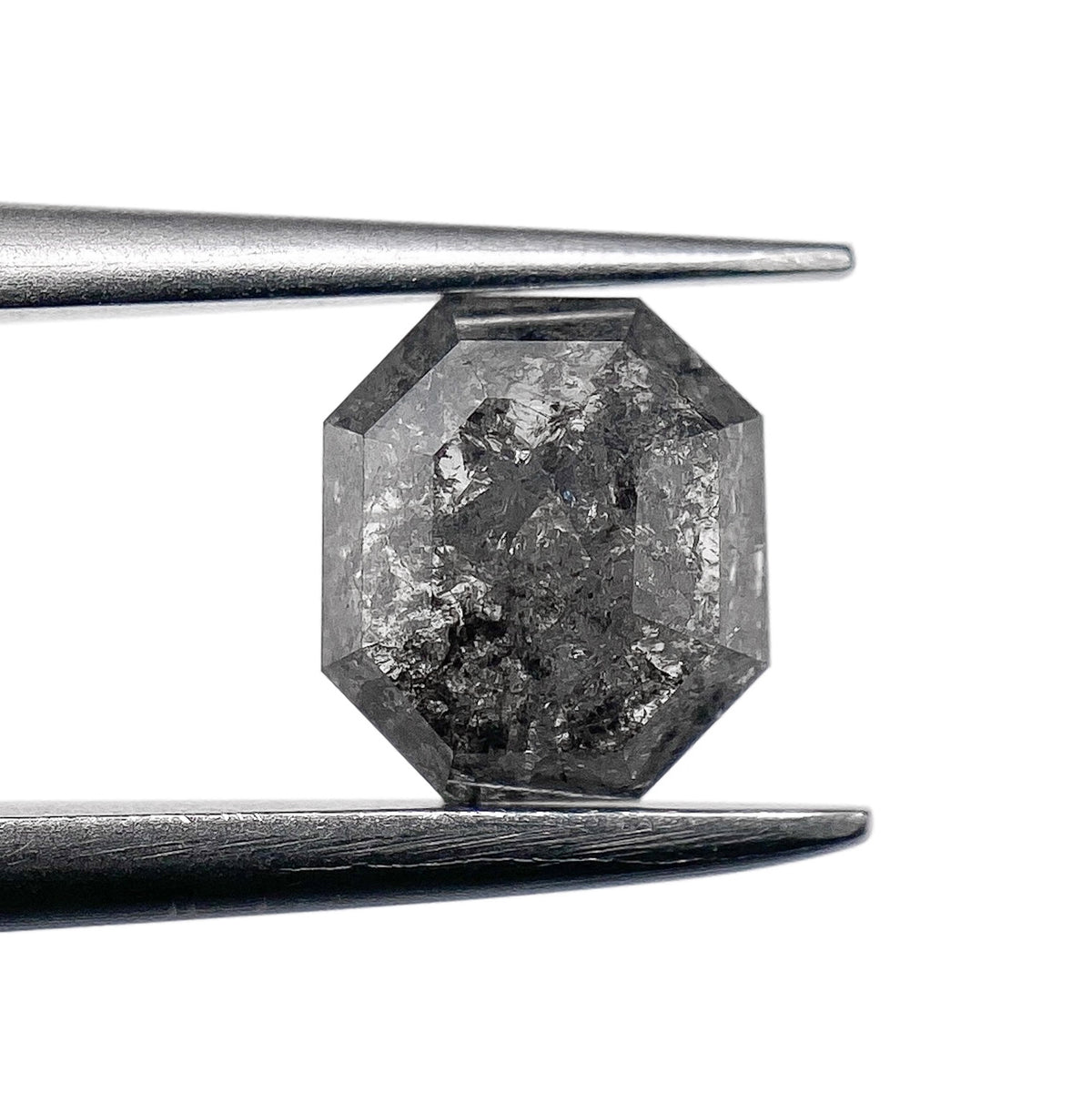 0.89ct | Salt & Pepper Emerald Shape Step Cut Diamond - Modern Rustic Diamond