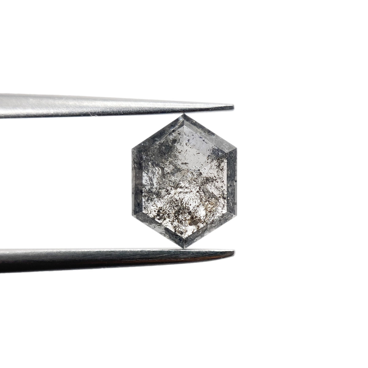 0.89ct | Salt & Pepper Hexagon Shape Rose Cut Diamond - Modern Rustic Diamond