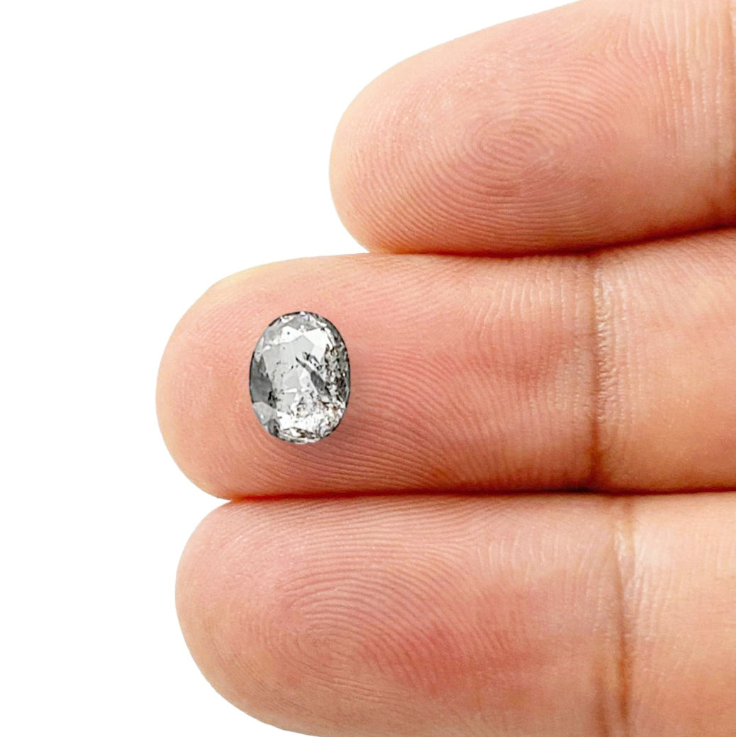 0.89ct | Salt & Pepper Oval Shape Rose Cut Diamond - Modern Rustic Diamond