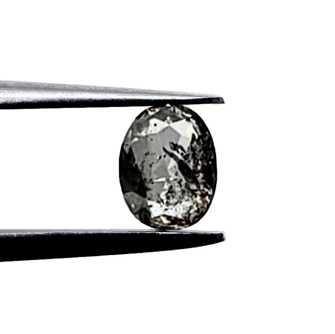 0.89ct | Salt & Pepper Oval Shape Rose Cut Diamond - Modern Rustic Diamond